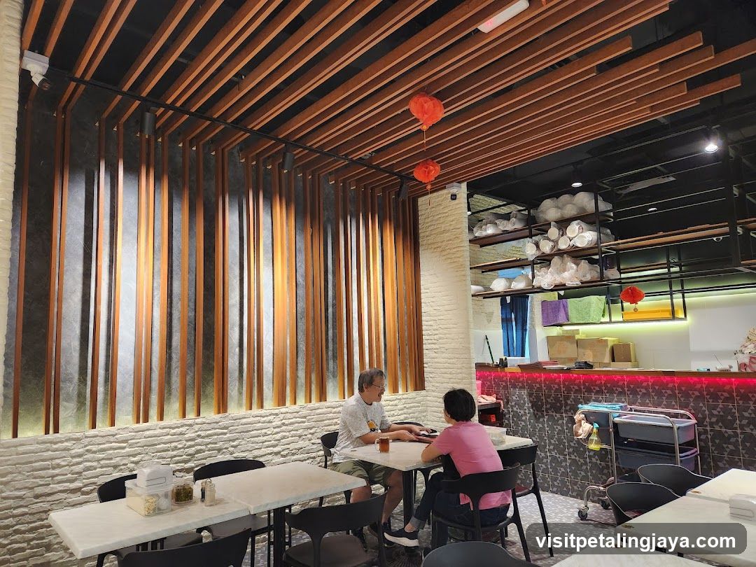 Restaurant Interior with Wooden Ceiling and Hanging Lanterns
