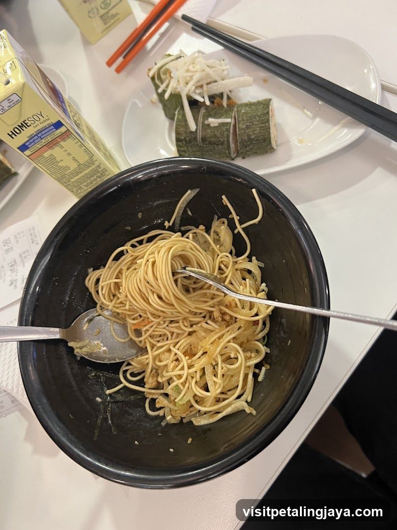 Noodle Bowl and Sushi Roll