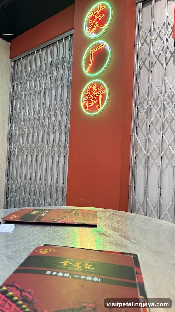 Restaurant Interior with Neon Signage and Menu Brochures