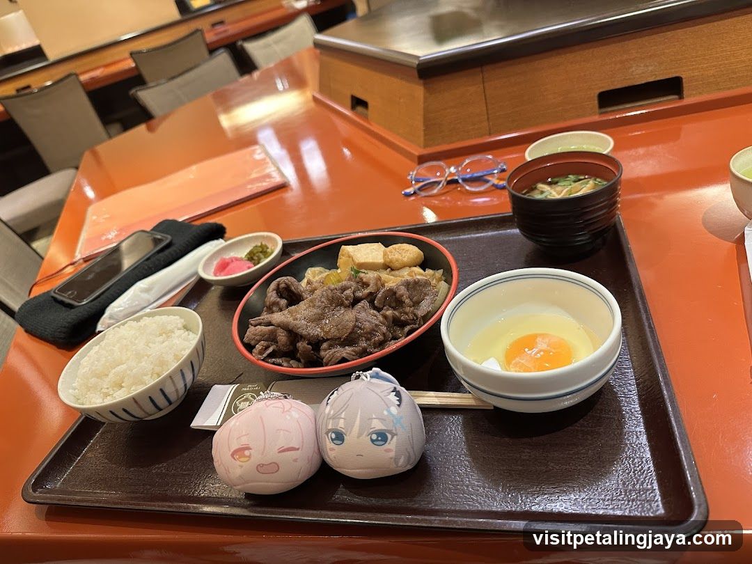 Japanese Meal with Anime Merchandise