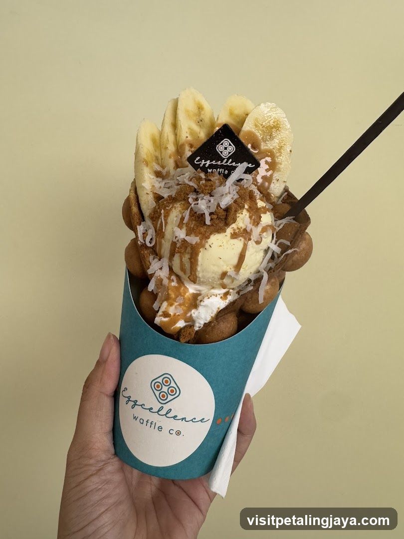 Waffle Dessert with Banana and Ice Cream