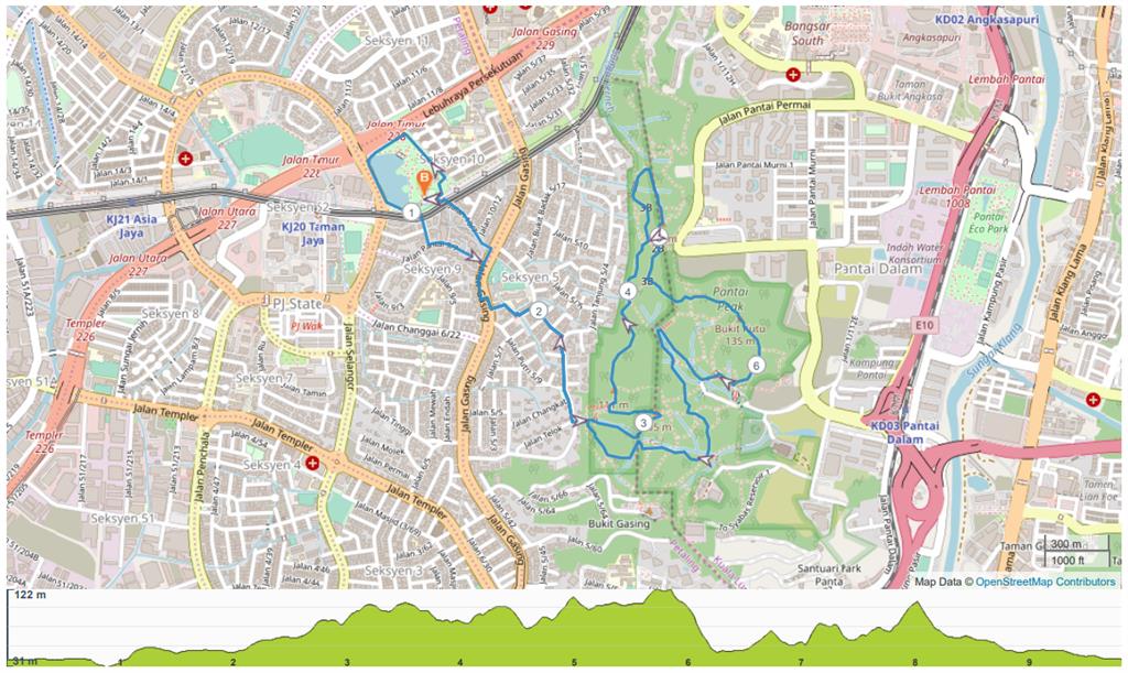 Official 10km route map for the MBPJ Bukit Gasing Trail Challenge from Taman Jaya into Bukit Gasing