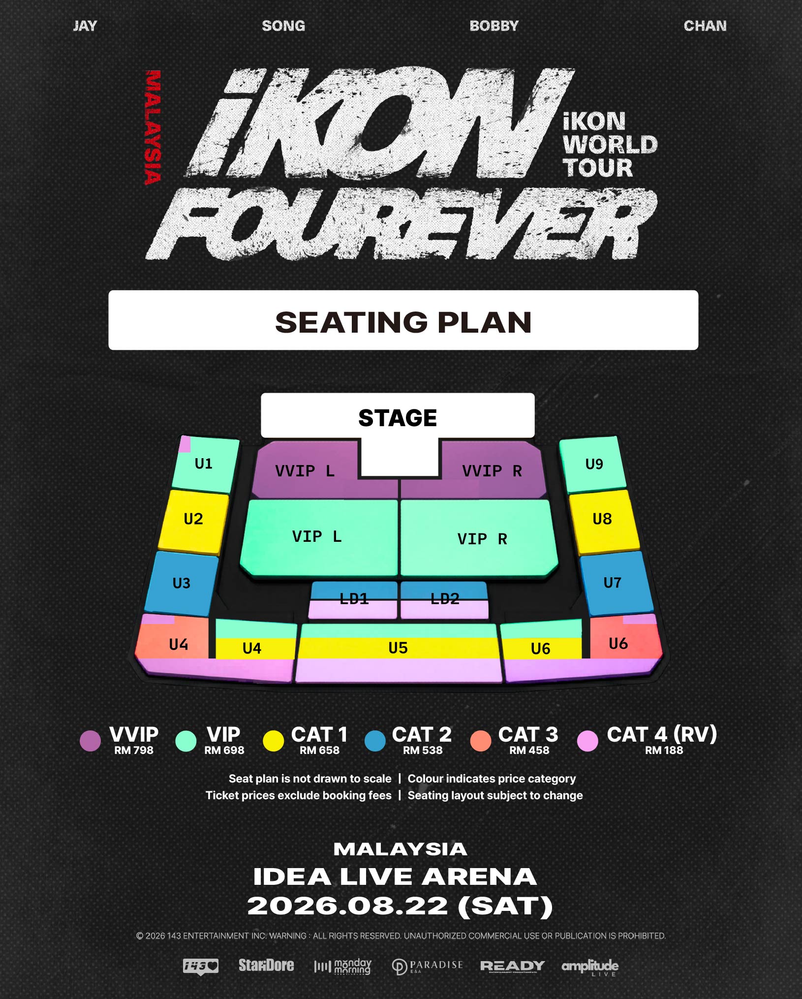 iKON FOUREVER World Tour promotional image with the four members for the 2026 Malaysia stop