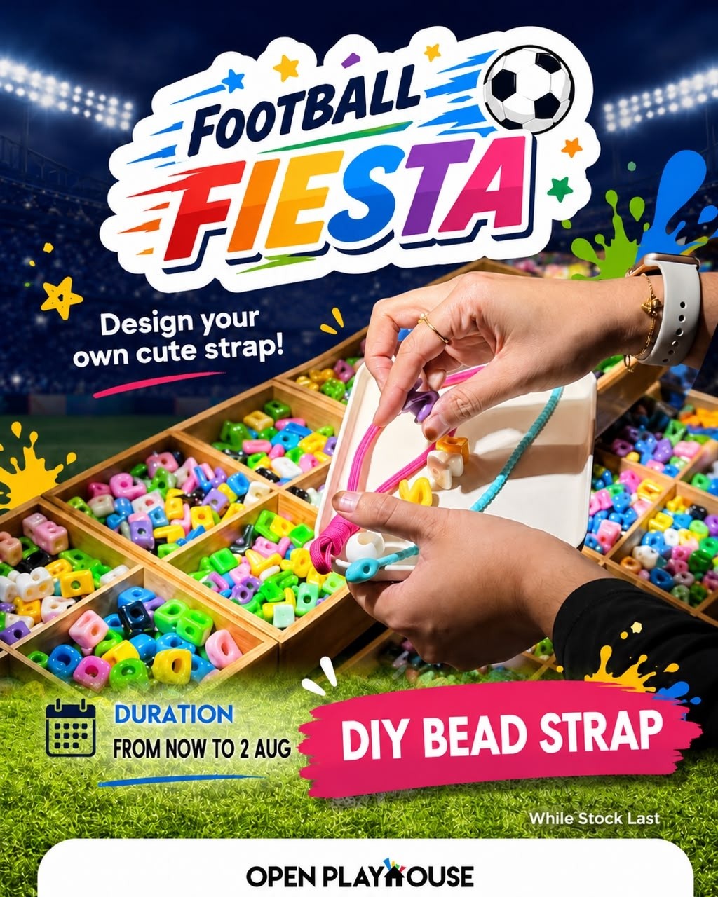 Football Fiesta DIY bead strap craft activity at Open Playhouse IPC Shopping Centre