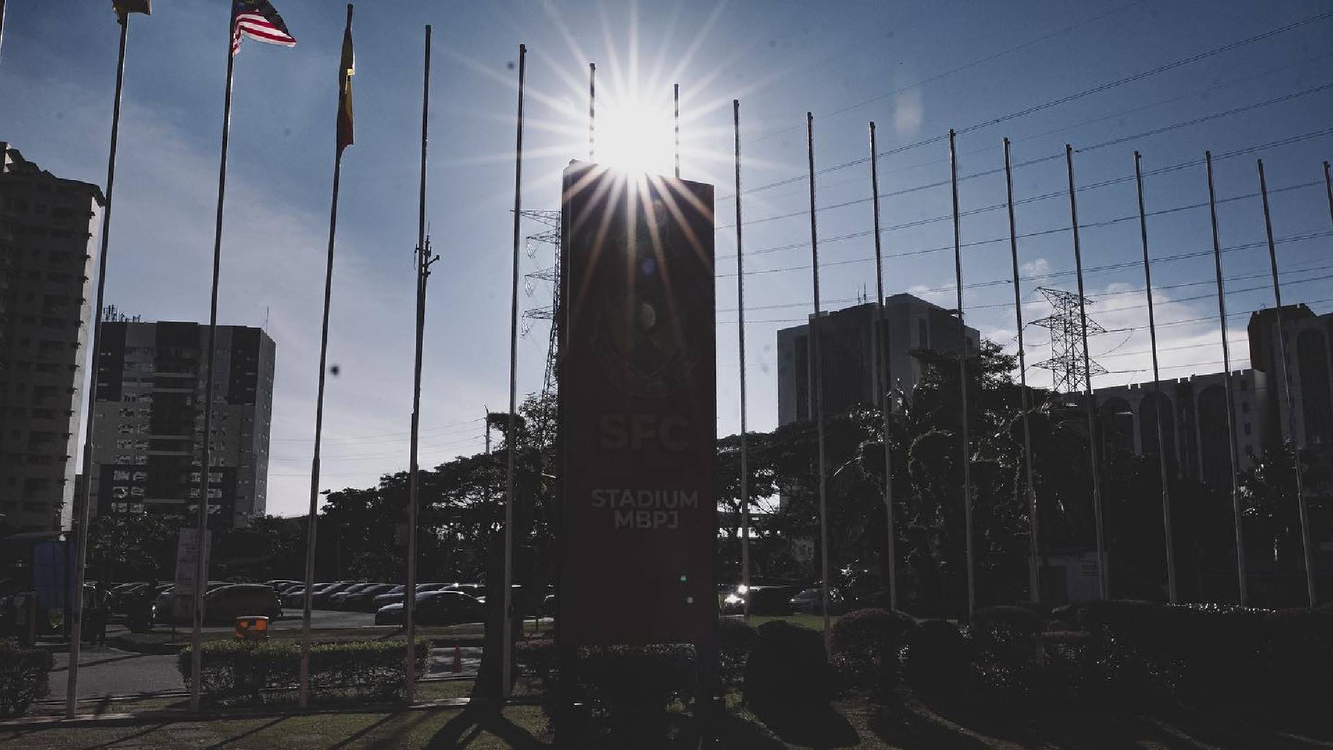 Stadium MBPJ entrance totem with Selangor FC markings on Jalan Stadium, SS7 Kelana Jaya
