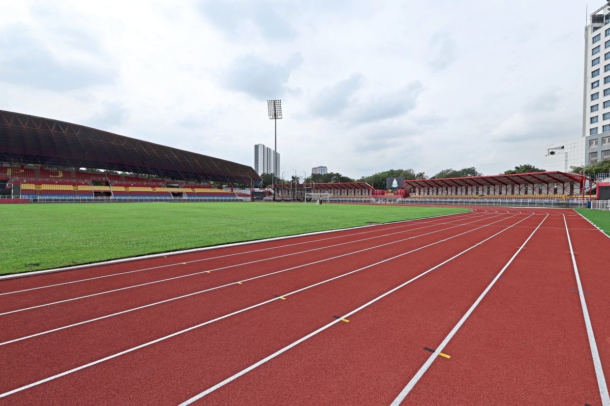 New running track and visitor stand roof at Stadium MBPJ, Kelana Jaya, after the 2026 Sukma upgrade